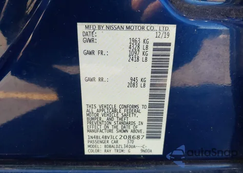 2020 Nissan Altima S Fwd from USA, damaged, VIN 1N4BL4BV3LC208687